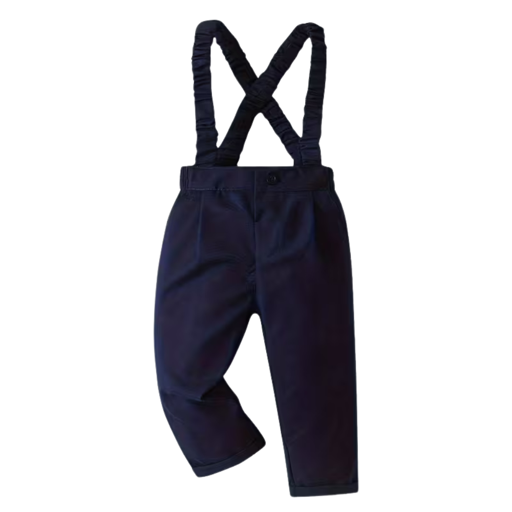 Baby Boys 2 Piece Long Sleeve Shirt And Suspender Pants Set With Bow Tie