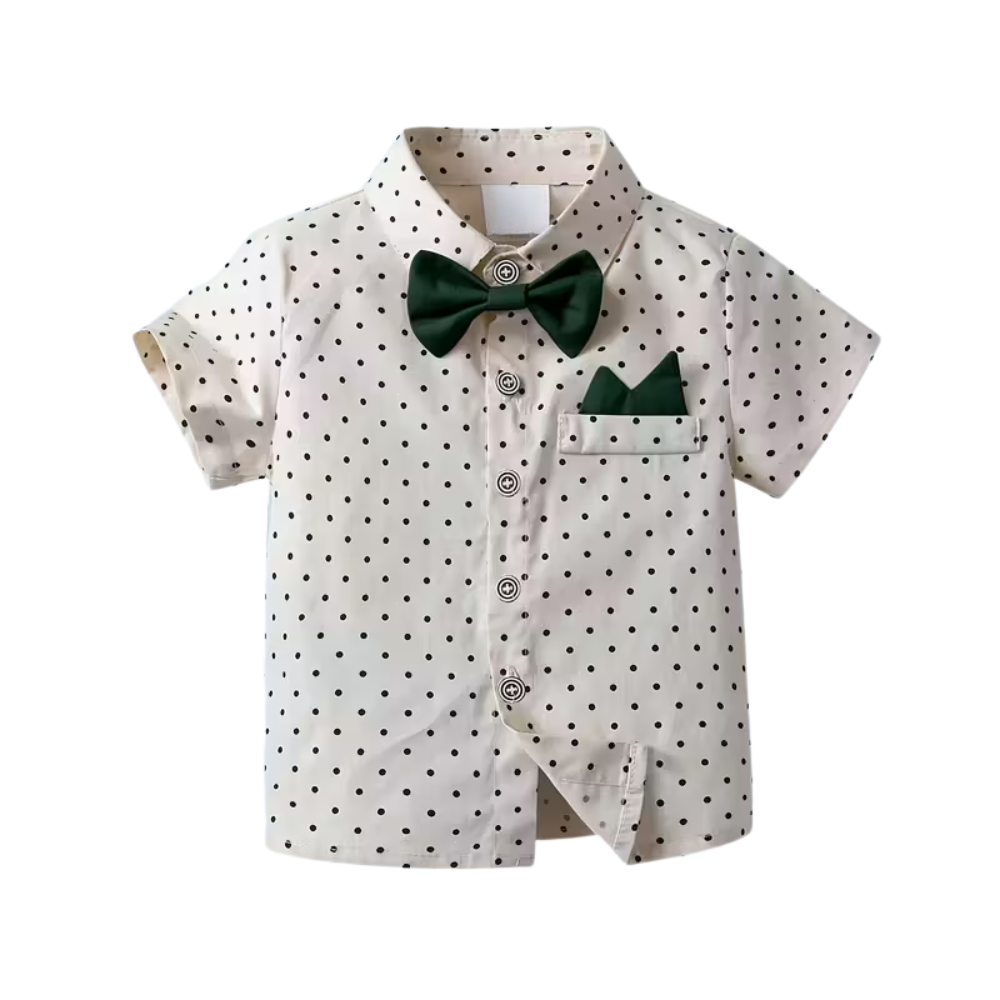 Boys Short Sleeved Collared Shirt With Bow Tie And Shorts 2 Piece Set