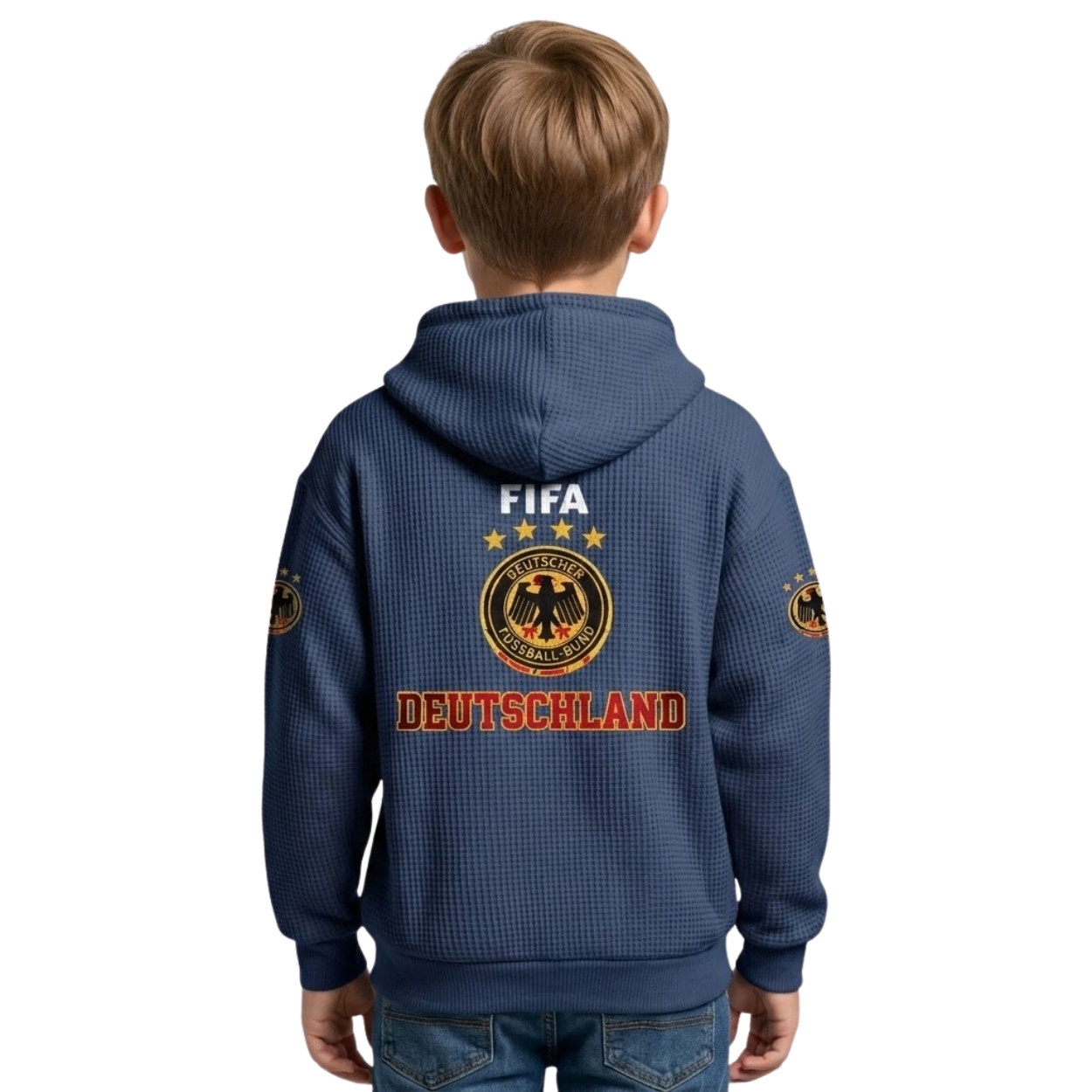 FIFA 2026 Germany Printed Waffle Quarter Zip Kids Football Fan Hoodie