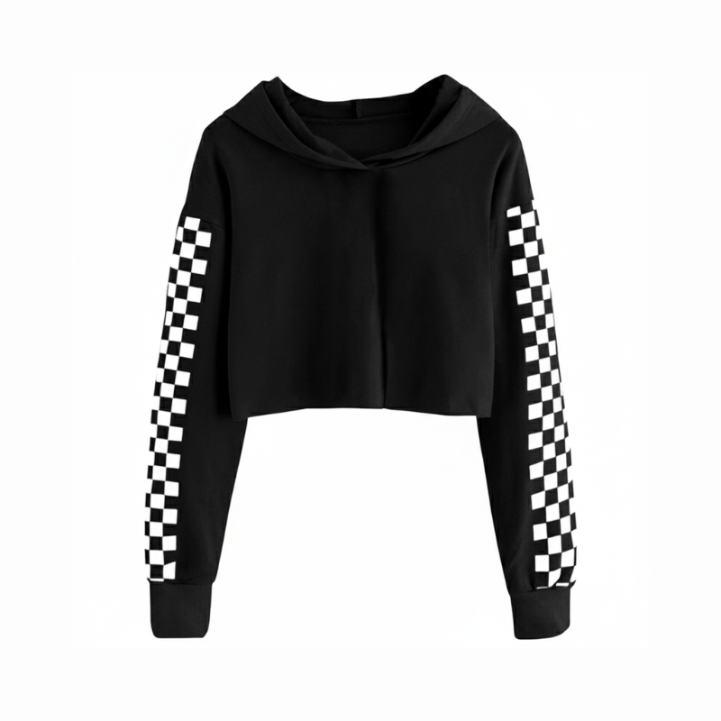 Girls Plaid Long Sleeve Crop Top Hoodie Sweatshirts