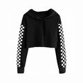 Girls Plaid Long Sleeve Crop Top Hoodie Sweatshirts