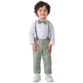 Boys Long Sleeve Random Print Shirt With Bow And Trousers