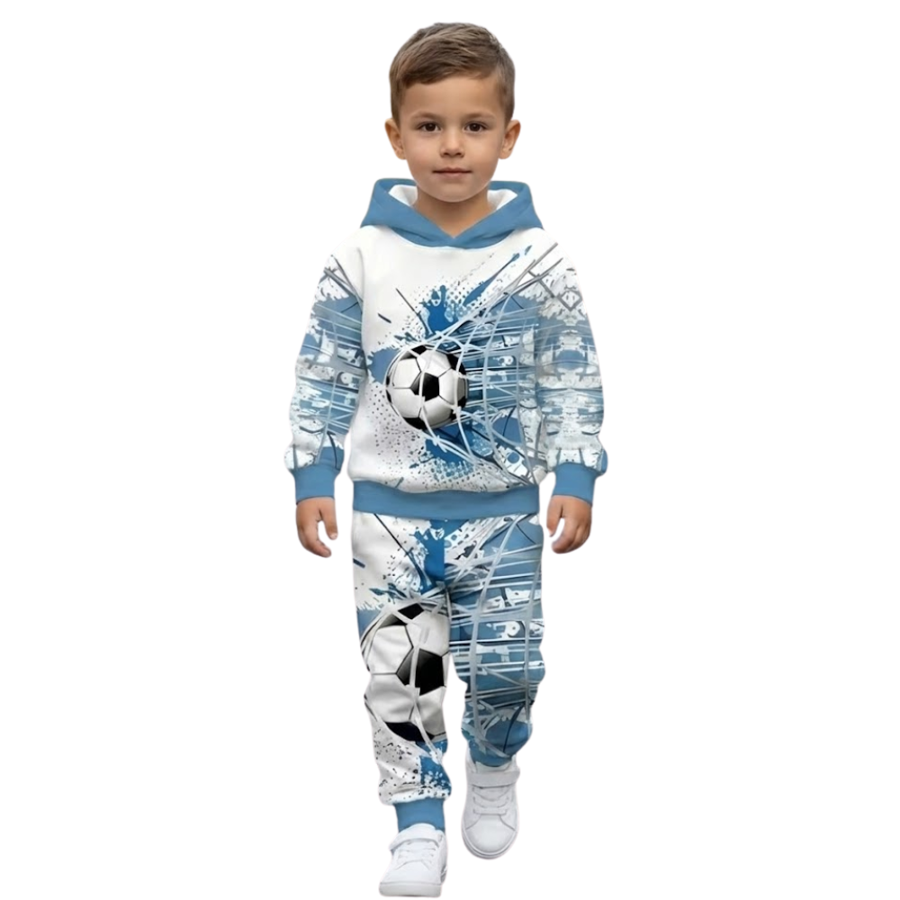 Boys Hoodie And Pants Set With Soccer Print