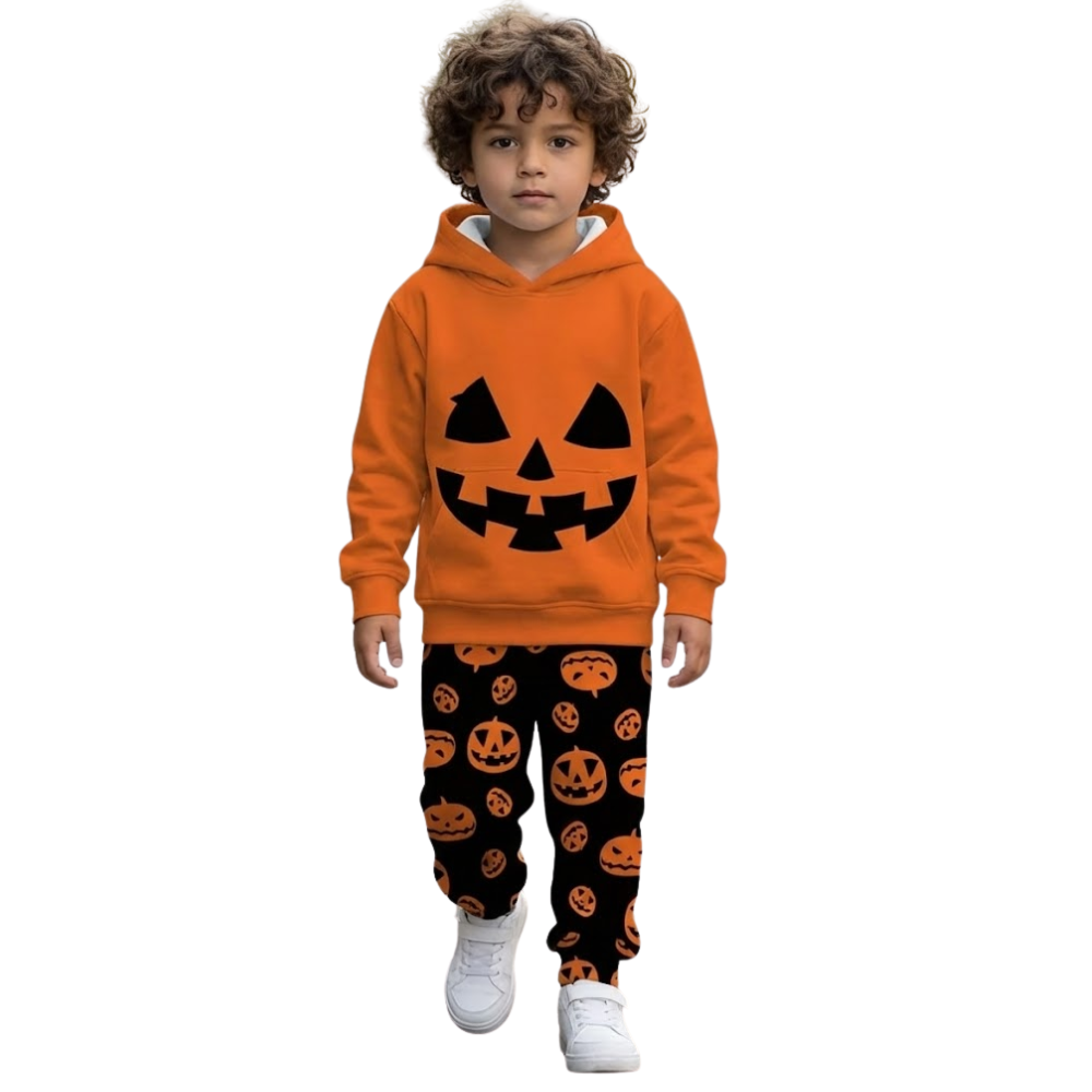 Kids Pumpkin Print Hoodie And Pants Set