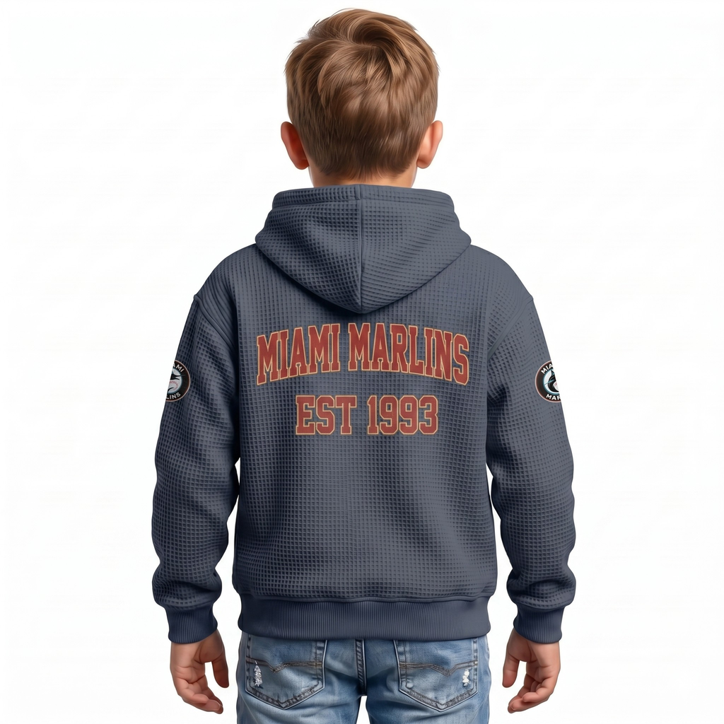 Miami Marlins EST 1993 Kids Baseball Fan Printed Waffle Quarter Zip Hoodie