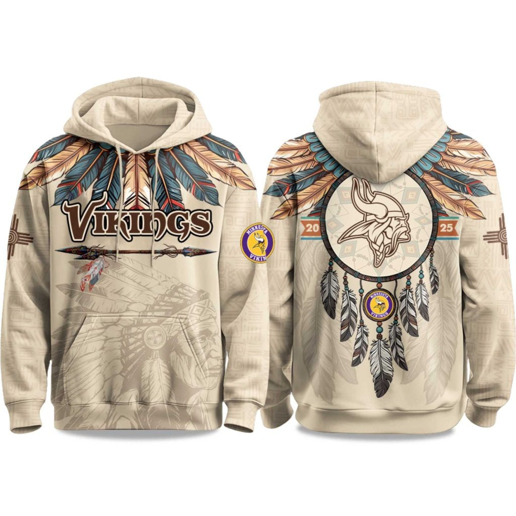 Minnesota Vikings Football Team Kids Themed Hoodie With Native American Design
