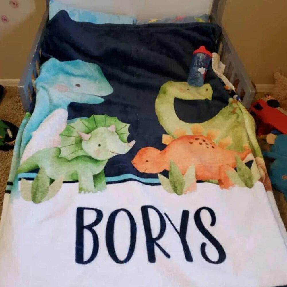 Watercolor Dinosaur Name Blanket