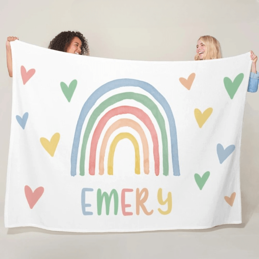 Watercolor Rainbow Name Blanket