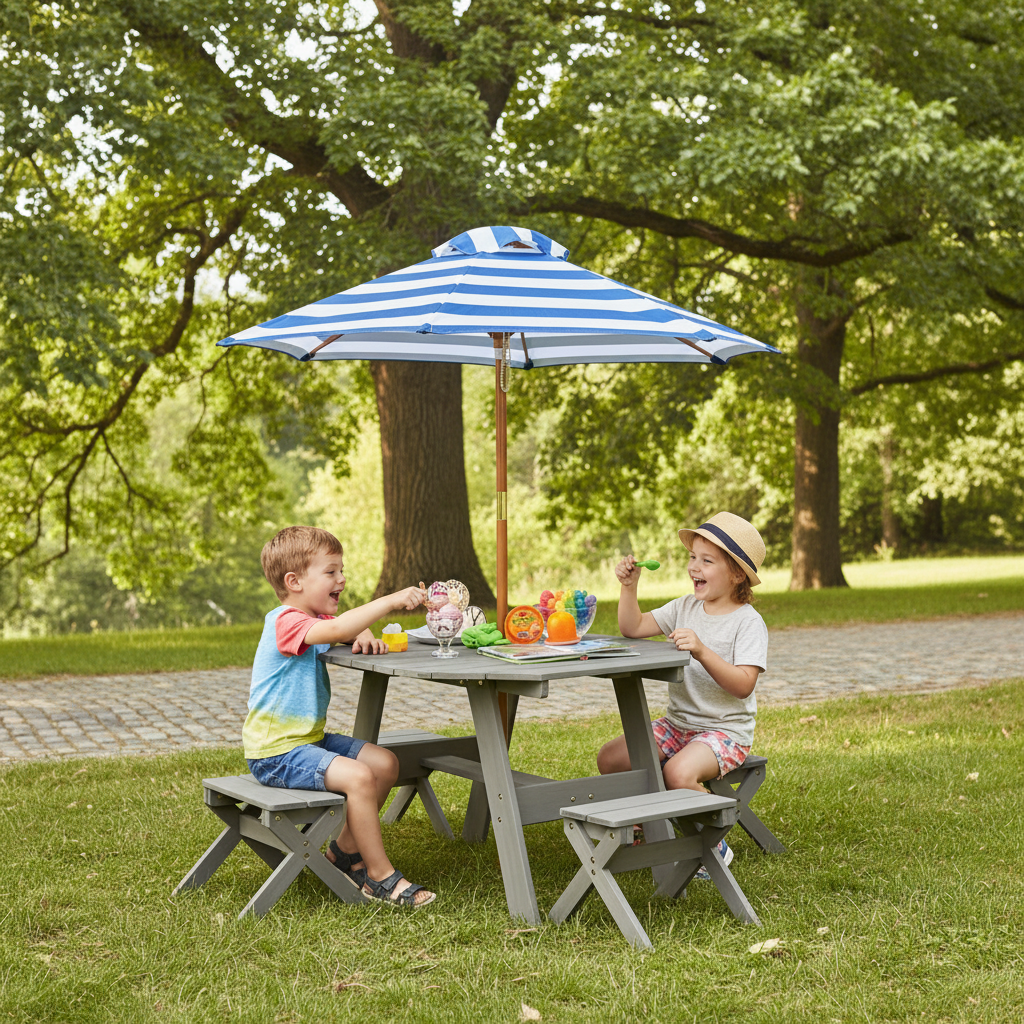 Children Outdoor Table Set With Umbrella