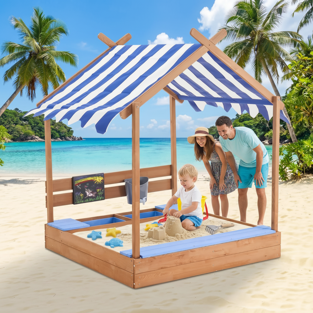 Sandbox With Adjustable Kids Canopy And Sand Play Accessories