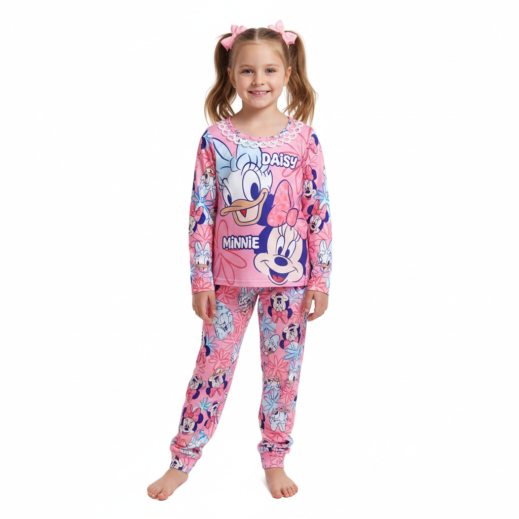 Kids Minnie And Daisy Printed Pajama Set With Floral Design