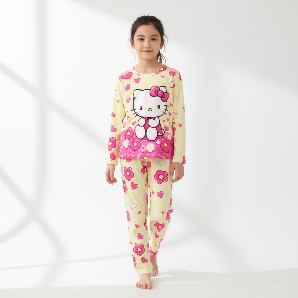Hello Kitty Print Long Sleeve Top With Pants Set