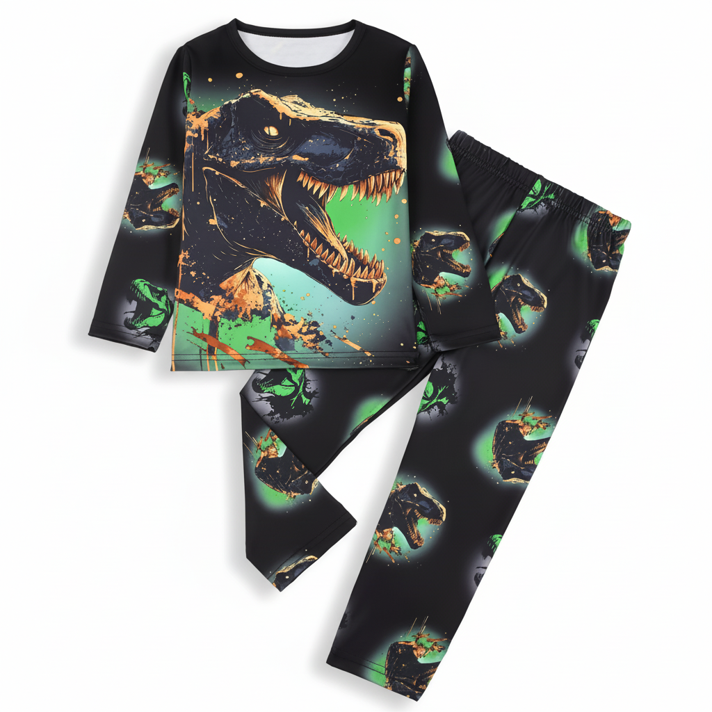 Boys Long Sleeve Dinosaur Print Pajama Set