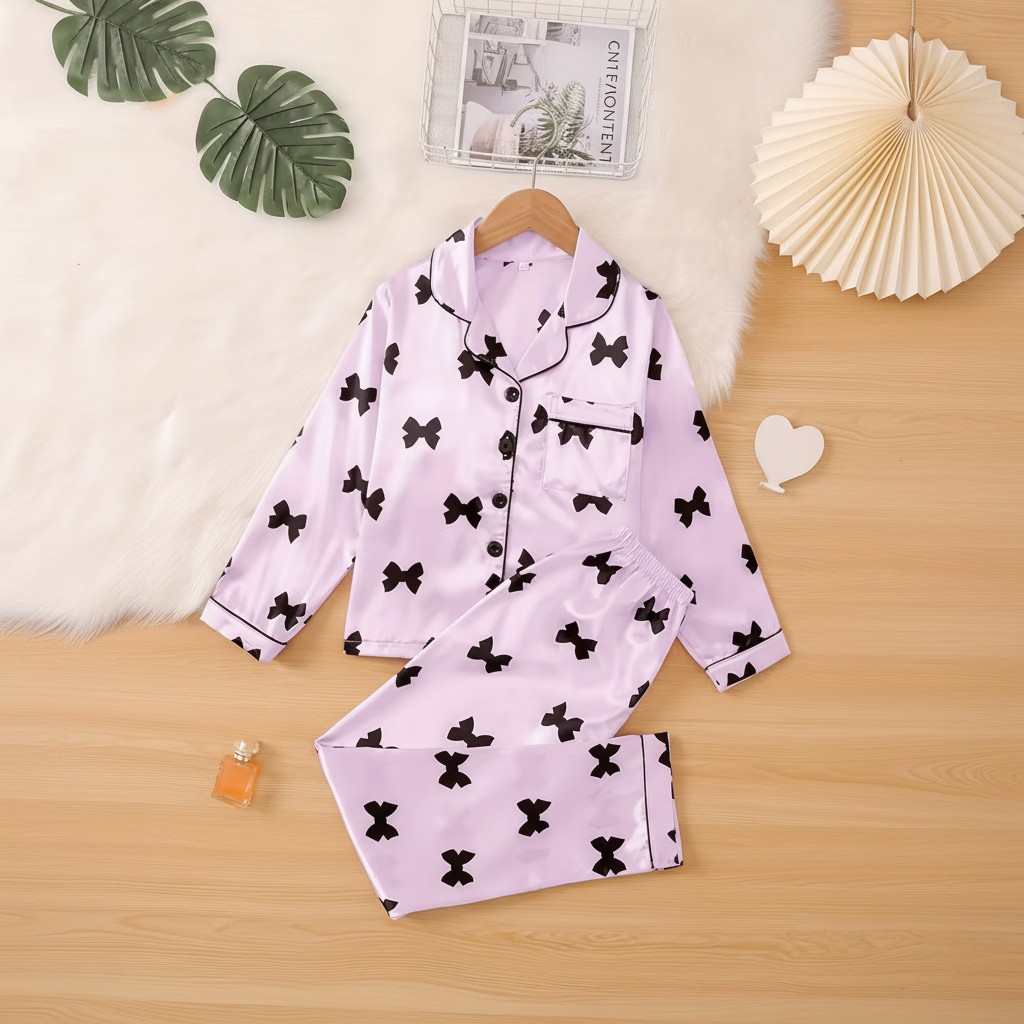 Kids Bowknot Print Pajama Set