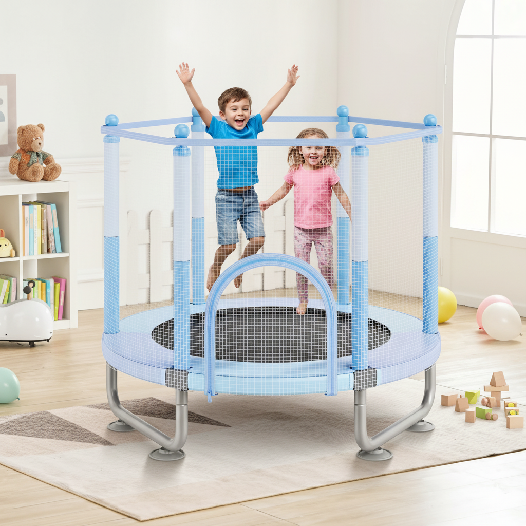 Indoor Trampoline With Enclosure Net And Hoop