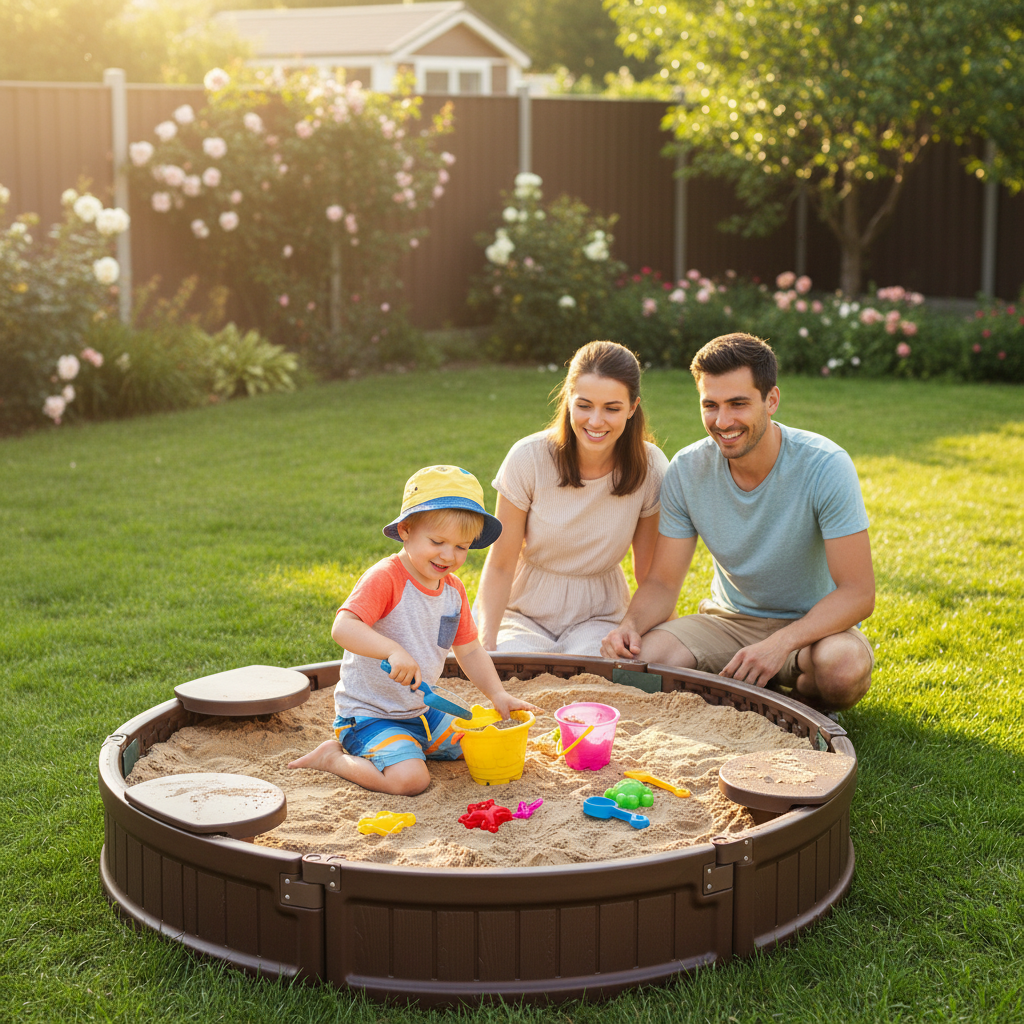 Kids Wooden Sandbox With Built In Corner Seat Cover