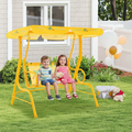 Toddler 2 Seater Porch Swing Chair With Adjustable Canopy And Metal Stand