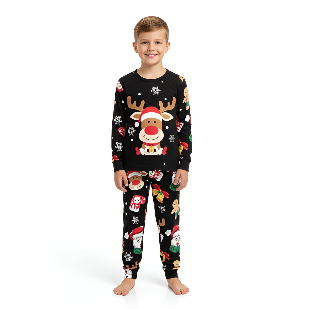 Christmas Reindeer And Snowman Printed Long Sleeve Outfit Set