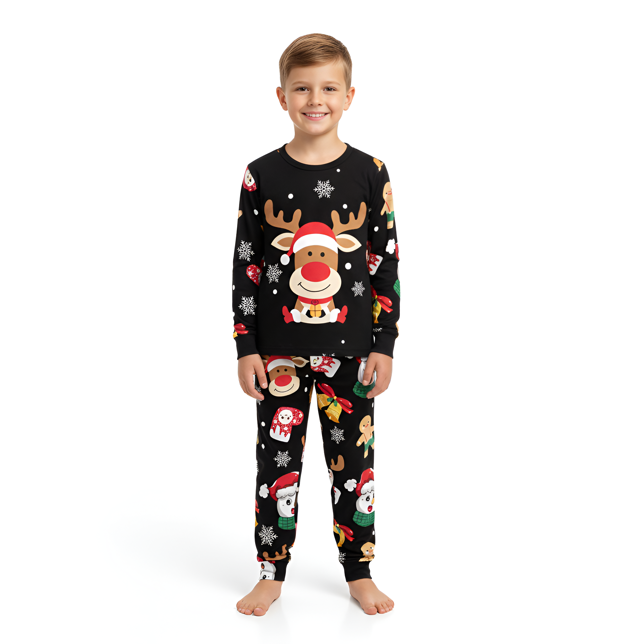 Christmas Reindeer And Snowman Printed Long Sleeve Outfit Set