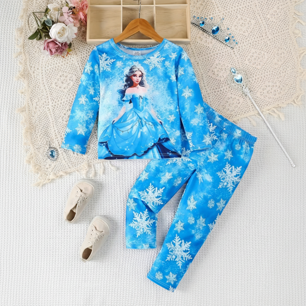Girls Princess And Snowflake Theme Pajama Set