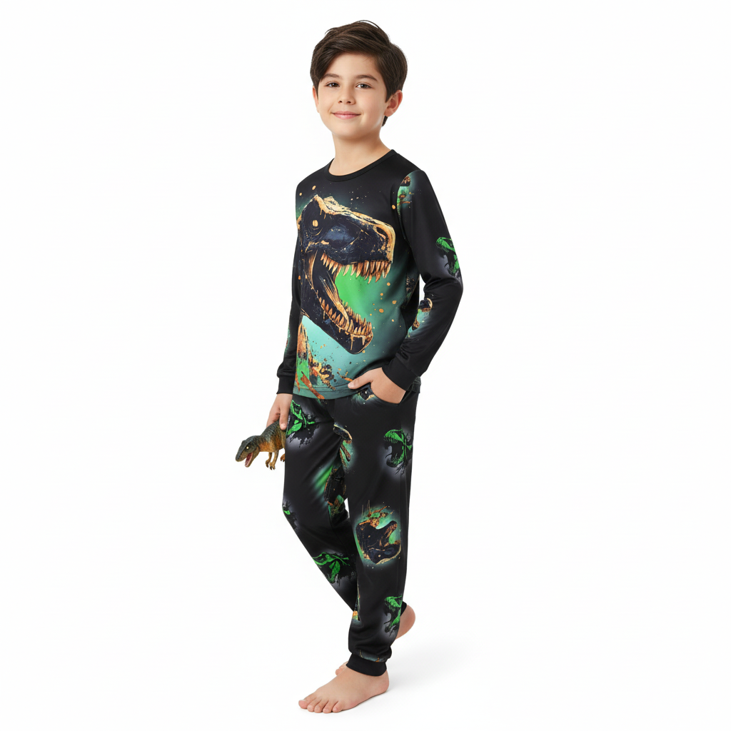Boys Long Sleeve Dinosaur Print Pajama Set