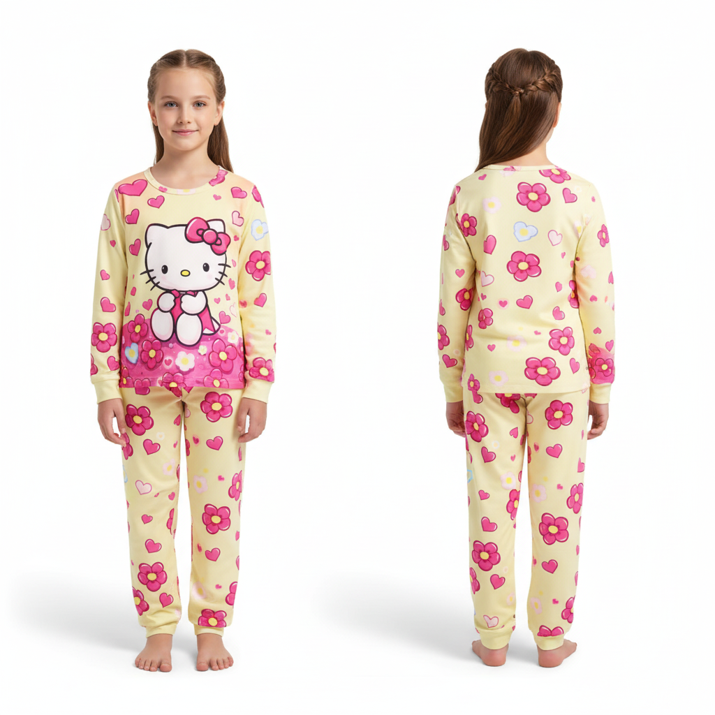 Hello Kitty Print Long Sleeve Top With Pants Set