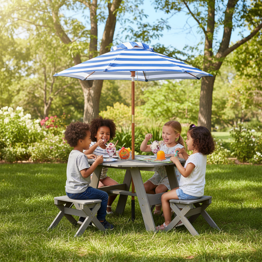 Children Outdoor Table Set With Umbrella