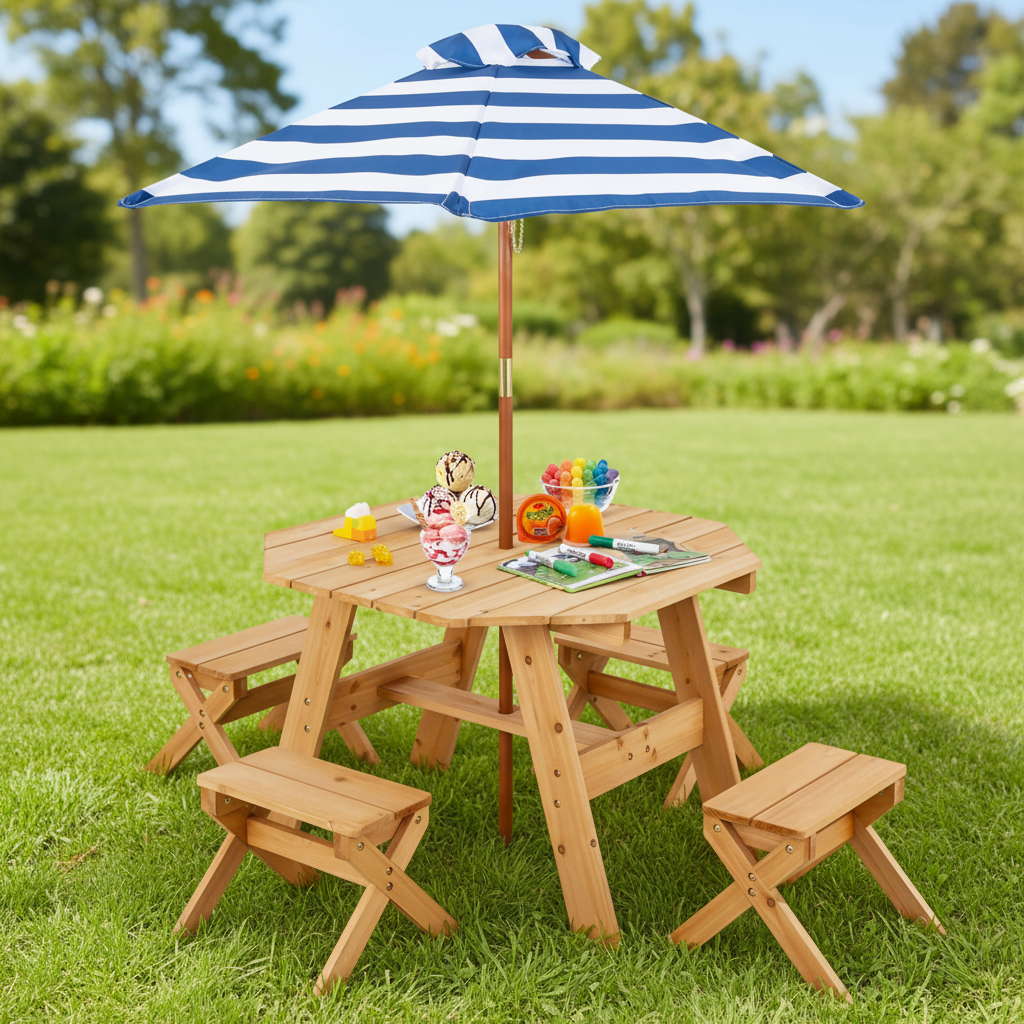 Children Outdoor Table Set With Umbrella