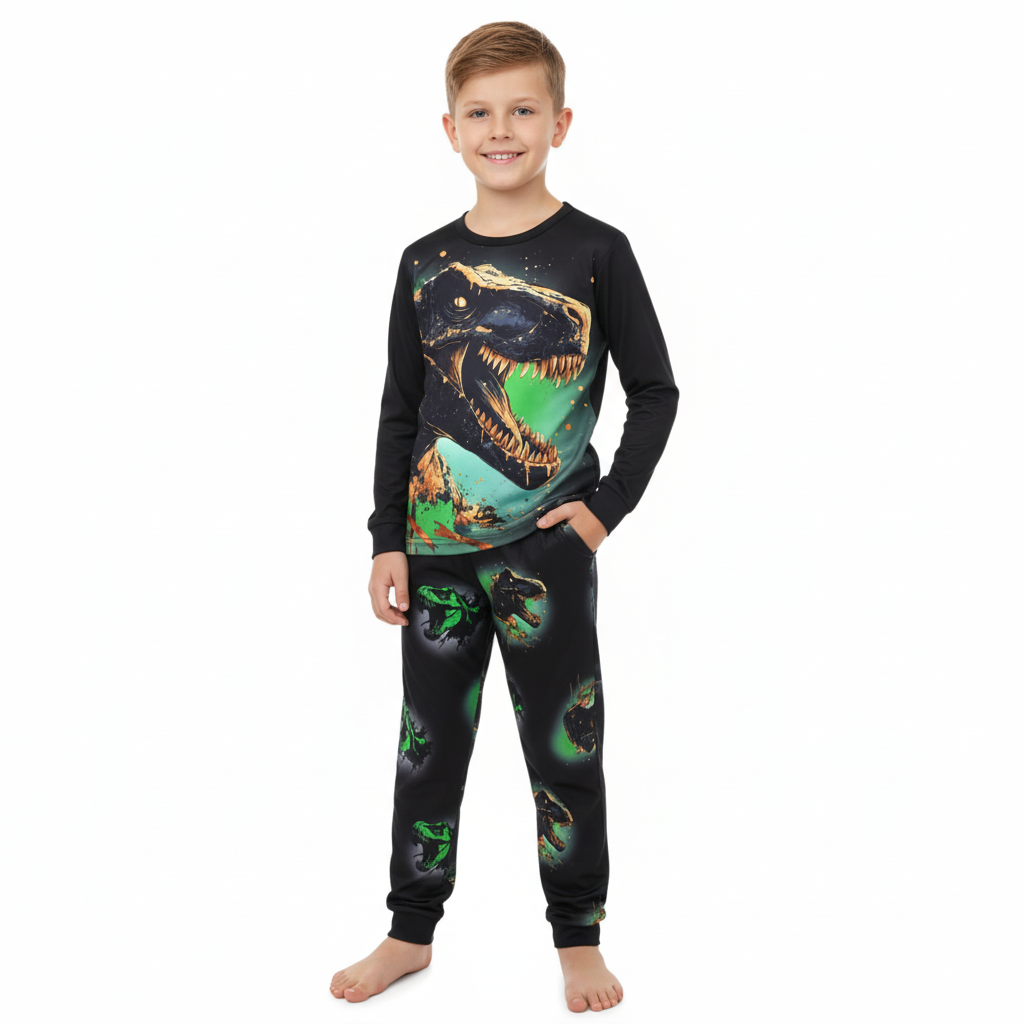 Boys Long Sleeve Dinosaur Print Pajama Set