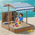 Sandbox With Adjustable Kids Canopy And Sand Play Accessories