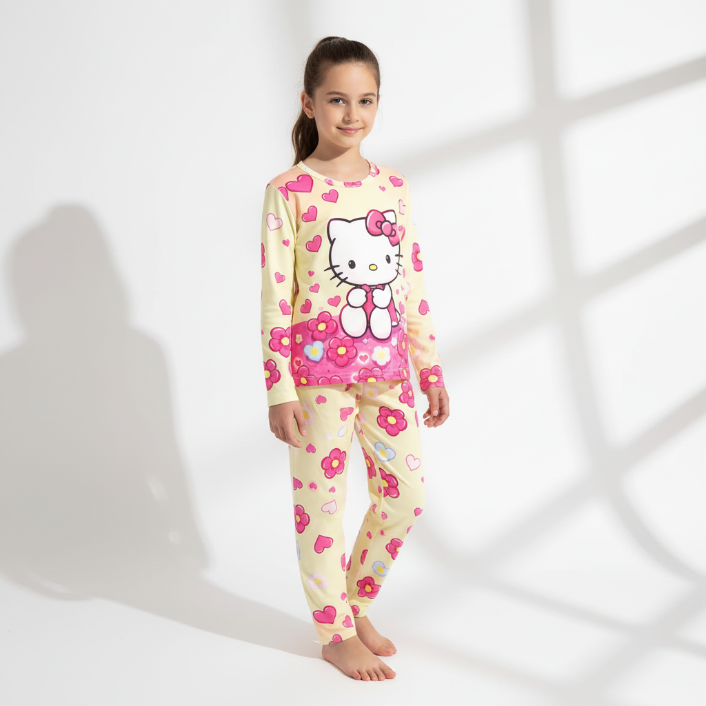 Hello Kitty Print Long Sleeve Top With Pants Set