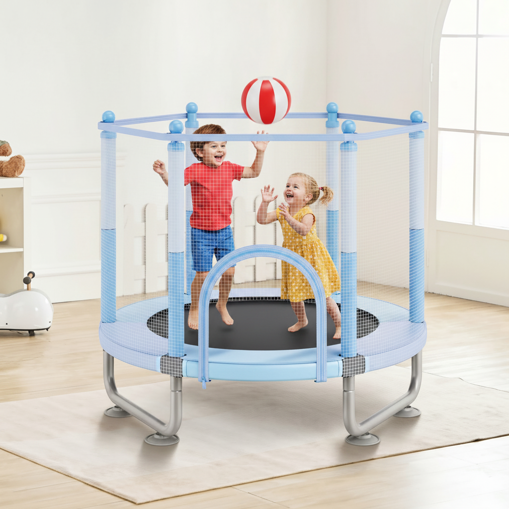 Indoor Trampoline With Enclosure Net And Hoop