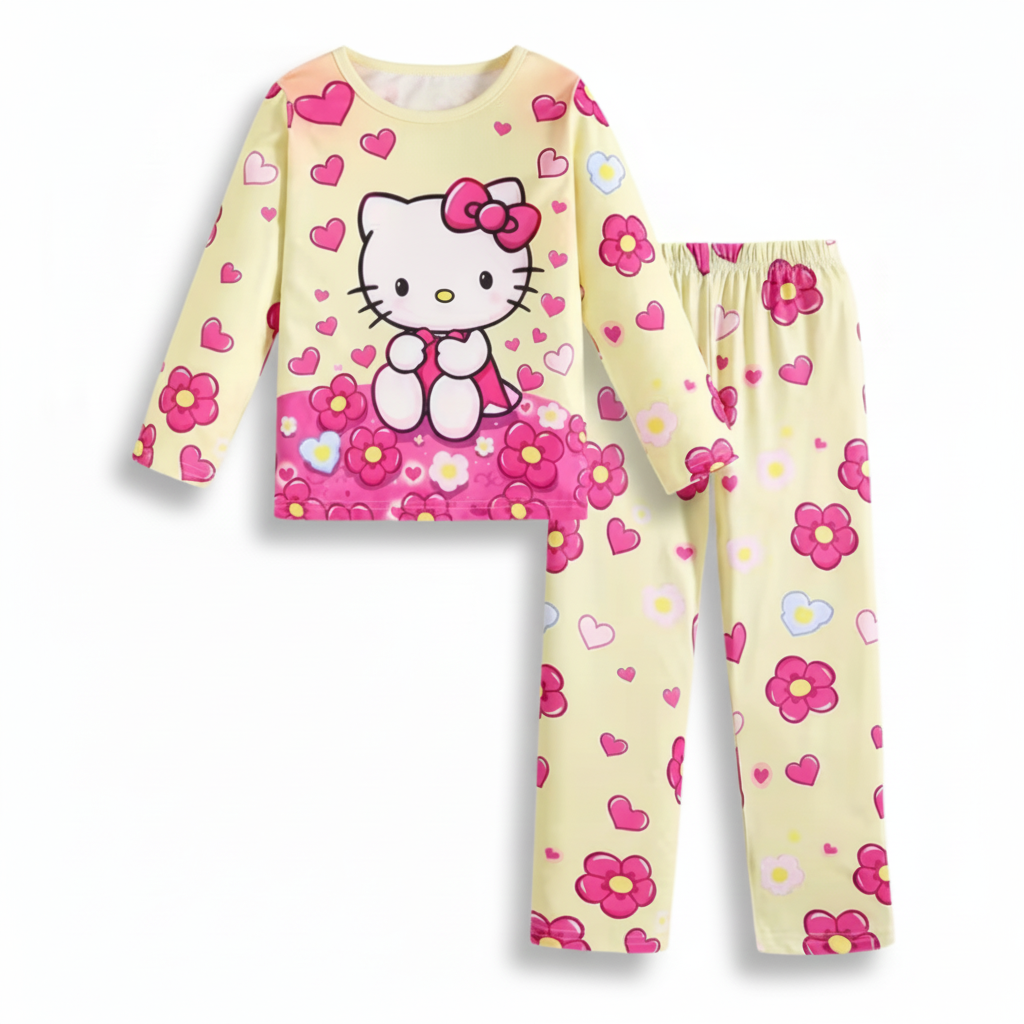Hello Kitty Print Long Sleeve Top With Pants Set