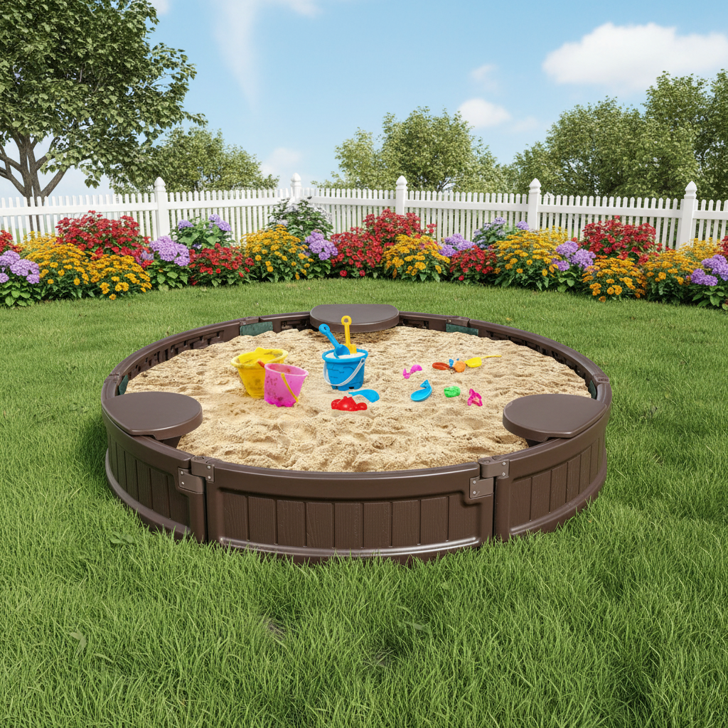 Kids Wooden Sandbox With Built In Corner Seat Cover