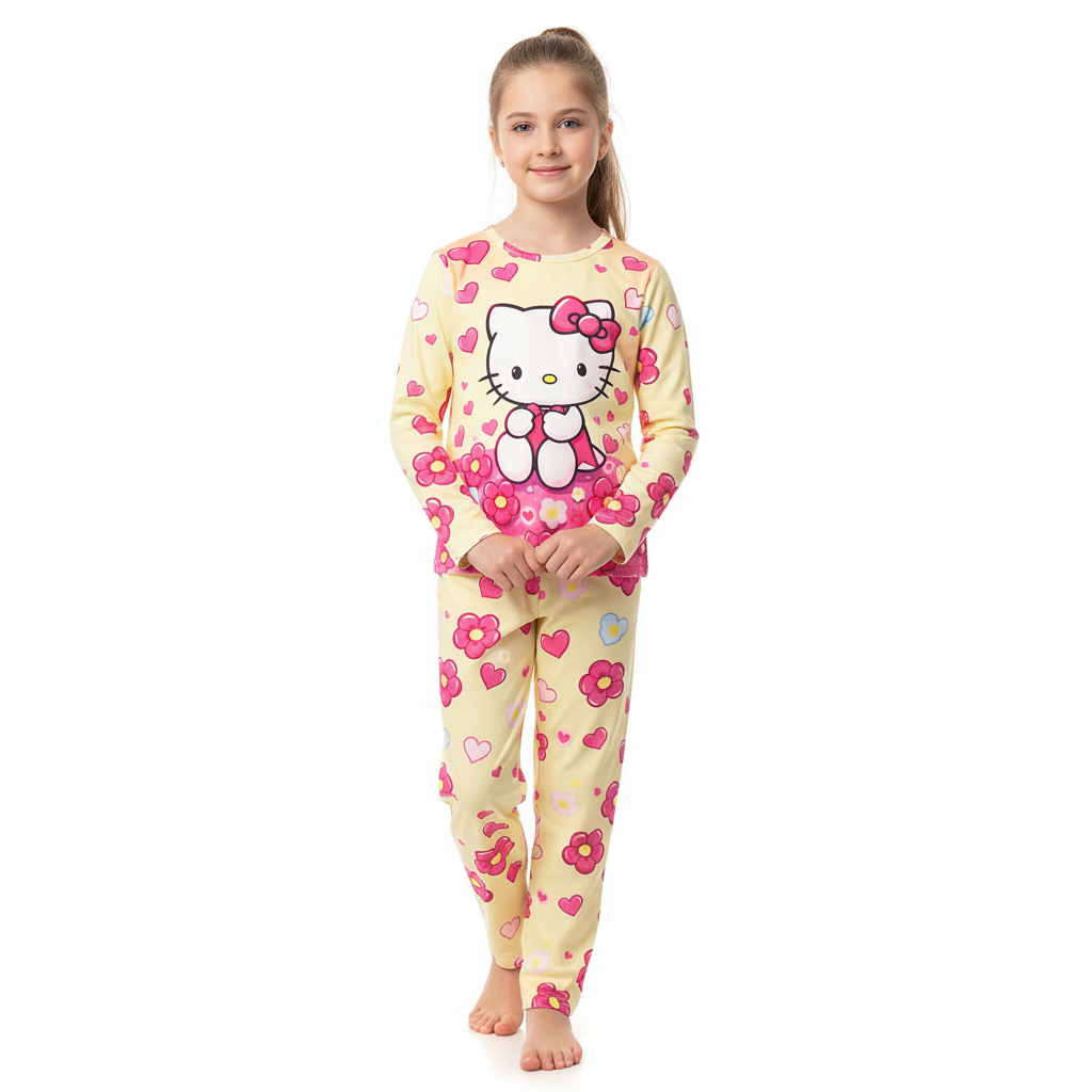 Hello Kitty Print Long Sleeve Top With Pants Set