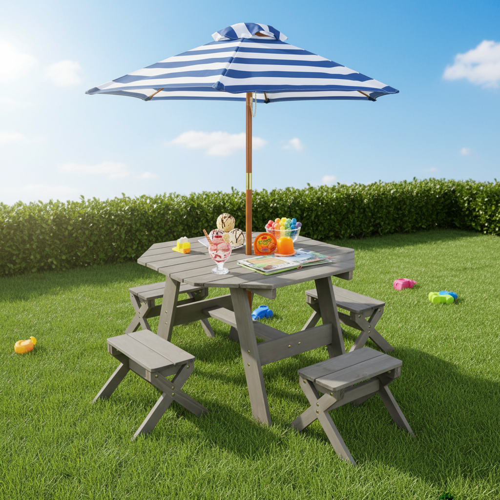 Children Outdoor Table Set With Umbrella