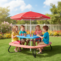 Kids Outdoor Picnic Table With Adjustable Collapsible Umbrella
