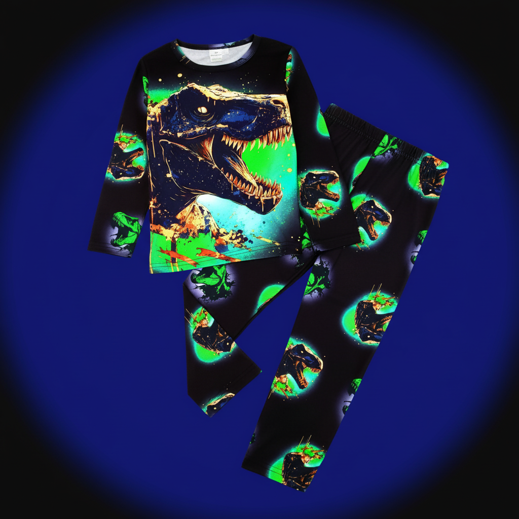 Boys Long Sleeve Dinosaur Print Pajama Set