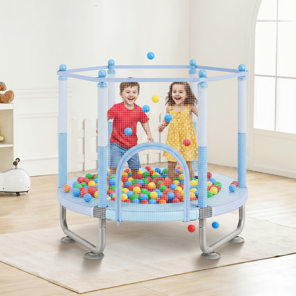 Indoor Trampoline With Enclosure Net And Hoop