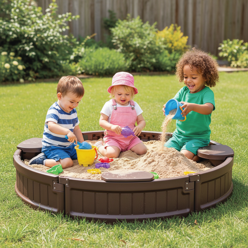 Kids Wooden Sandbox With Built In Corner Seat Cover