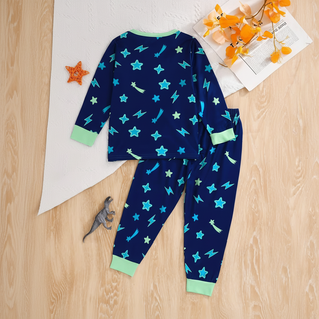 Kids Cartoon Dinosaur And Star Print Nightwear Set