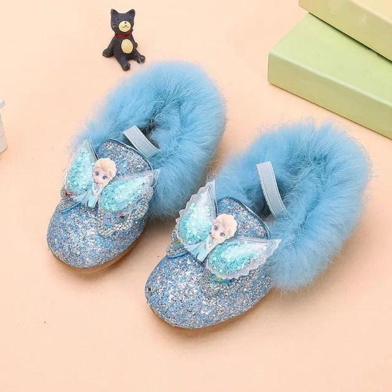 Girls Elsa Princess Shoes Winter Sequins Slip-On Frozen Shoes