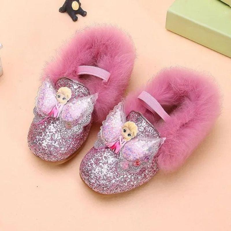 Girls Elsa Princess Shoes Winter Sequins Slip-On Frozen Shoes