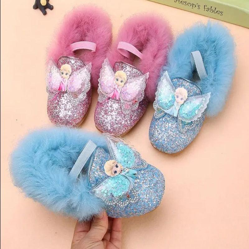 Girls Elsa Princess Shoes Winter Sequins Slip-On Frozen Shoes