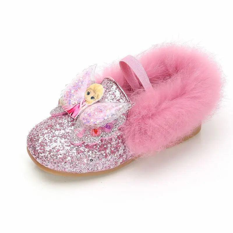 Girls Elsa Princess Shoes Winter Sequins Slip-On Frozen Shoes