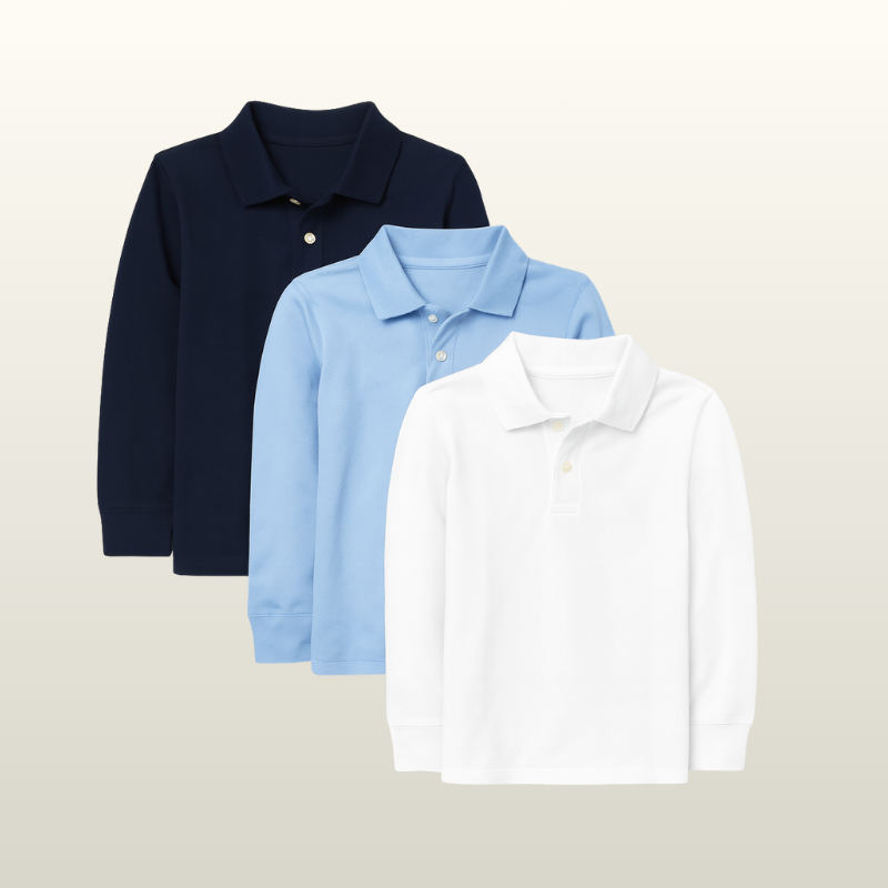 Pack Of 3 Boys Uniform Long Sleeve Pique Polo