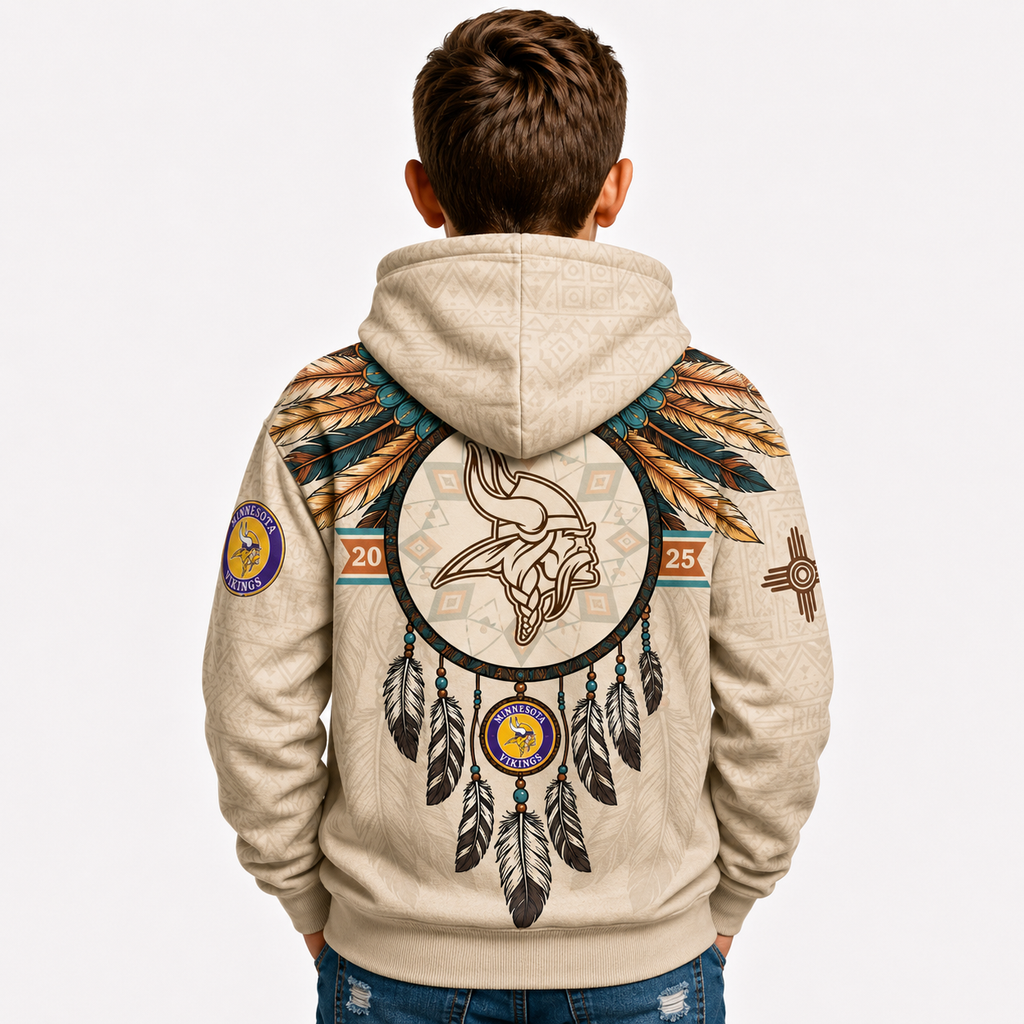 Minnesota Vikings Football Team Kids Themed Hoodie With Native American Design
