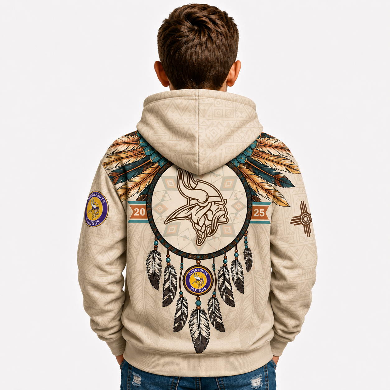 Minnesota Vikings Football Team Kids Themed Hoodie With Native American Design