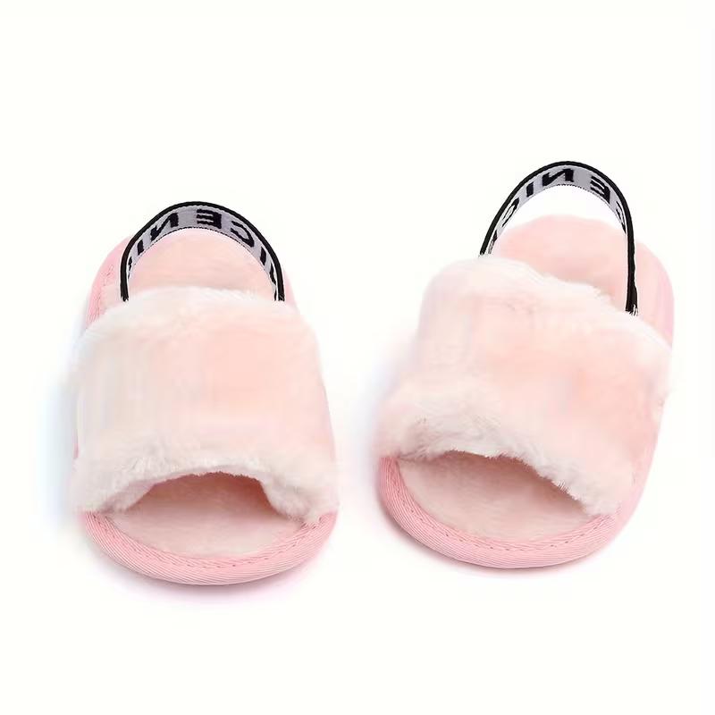Girls Slip On Furry Sandals
