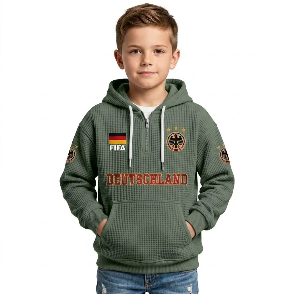 FIFA 2026 Germany Printed Waffle Quarter Zip Kids Football Fan Hoodie